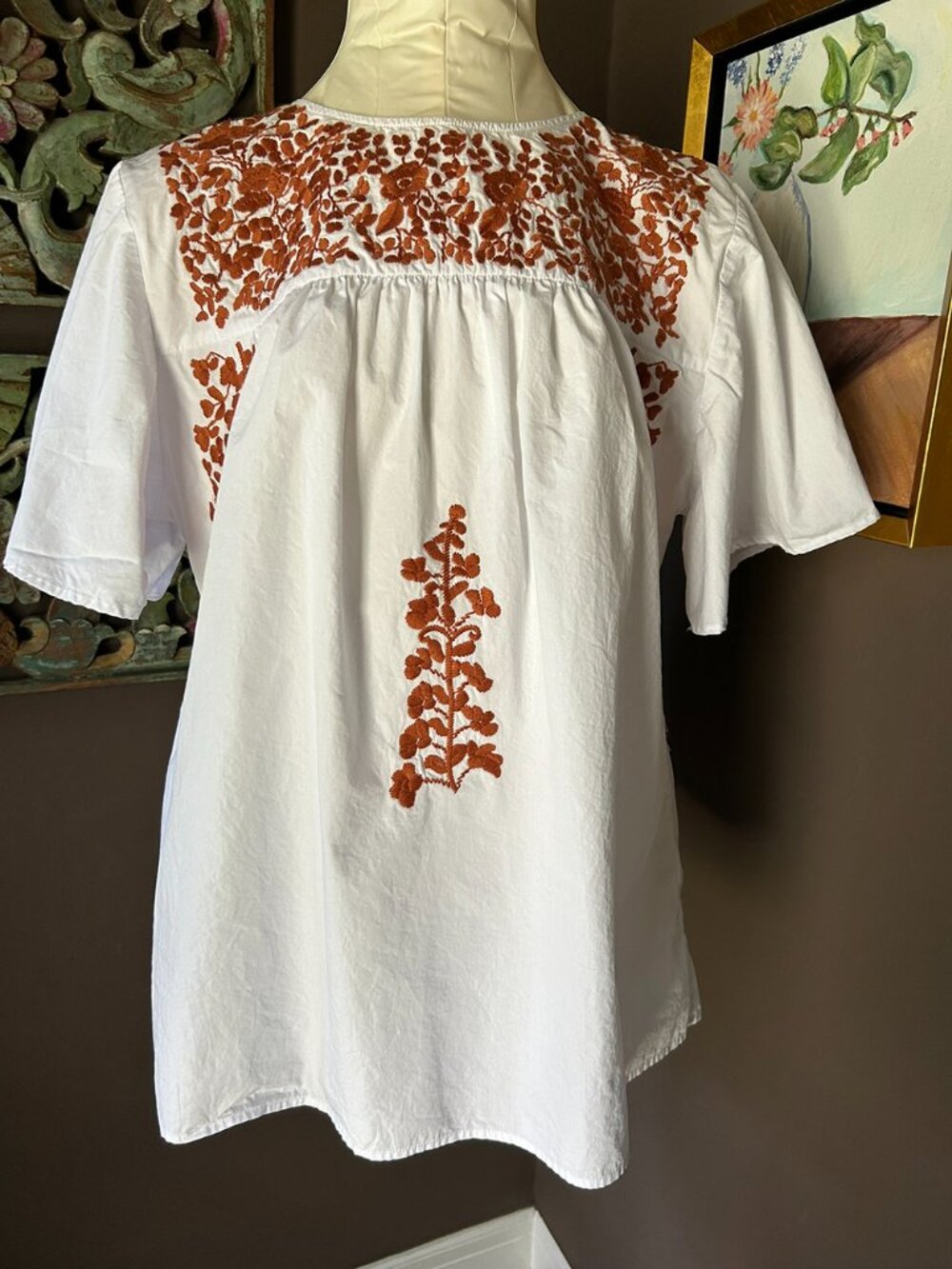 SPIRIT DRESS Burnt Orange Embroidery White Top - NWOT